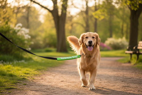 Dog wearing Reactive Dog leash sleeve