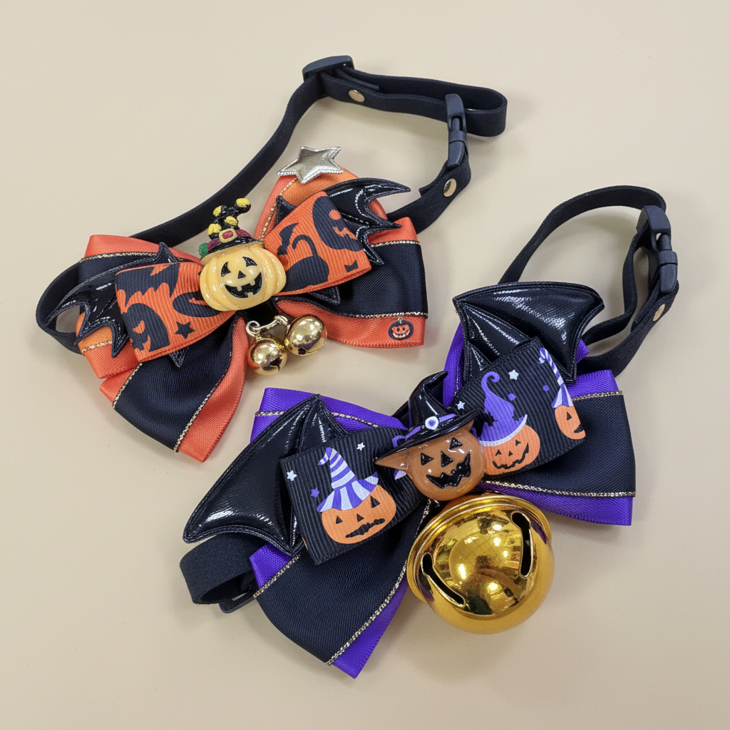 Halloween Bow Collar - Warm Beige Background